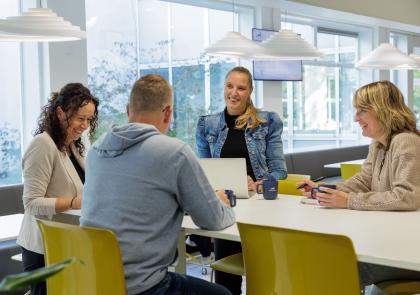 Collega's in landschap in gesprek